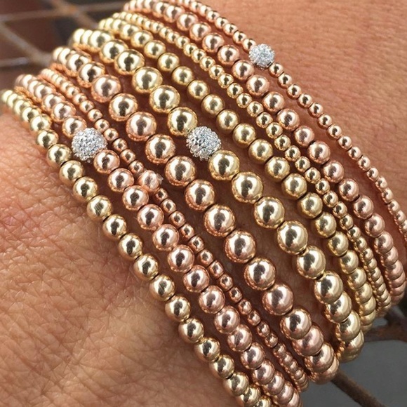 Karen Lazar 2mm YG w/ Diamond Bead Bracelet - Picture 4 of 5